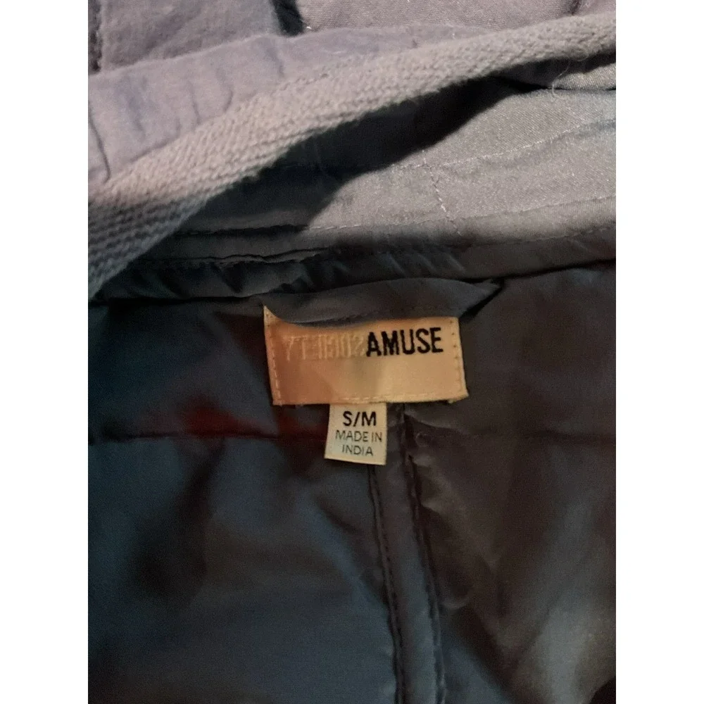Amuse‎ Society Women Blue Quilted Puffer Jacket Palm Tree Snap Front Size S/M